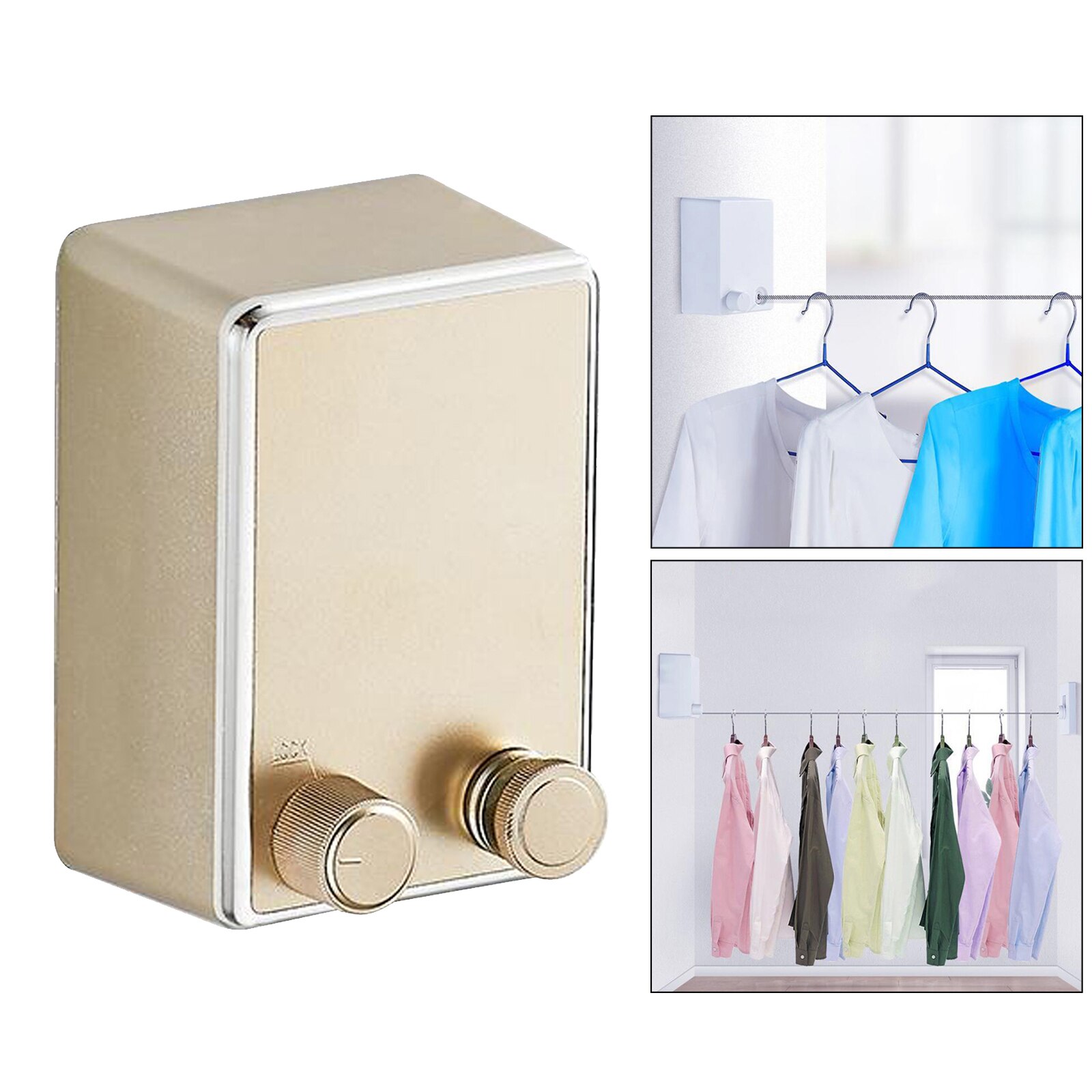 Retractable Clothesline Outdoor Indoor Laundry Line Hanging Clothing Drying Rack Clothesline Wire Rope: Upgrade Golden