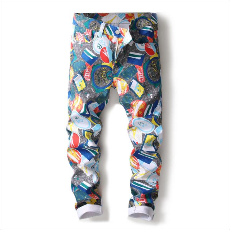 Nagri Mannen Gekleurde Patroon 3D Gedrukt Jeans Mode Slanke Skinny Geometrische Geschilderd Denim Broek 29 30 31 32 33 34 36 38: 38