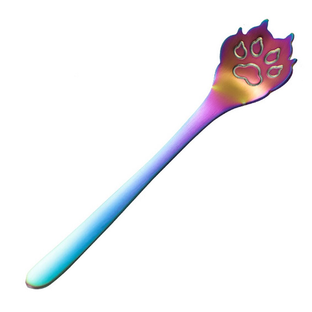 1Pc Cute Dog Paw Spoons Stainless Steel Long Handle Ice Cream Dessert Coffee Spoon Tea Spoon Flatware Teaspoons Dinnerwar: Multicolor