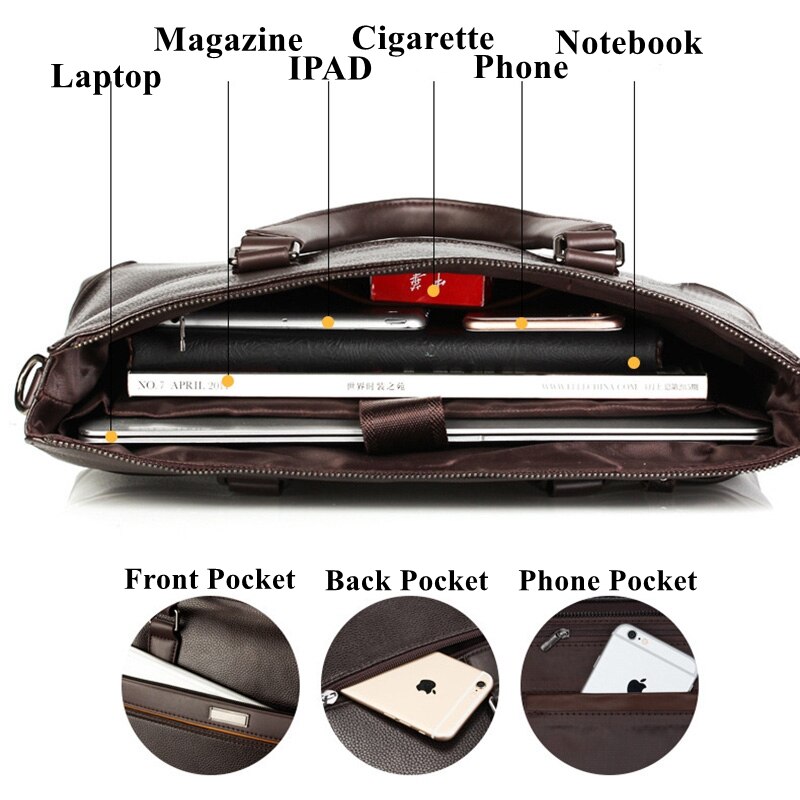 Famous Brand Men Briefcase PU Leather Laptop Briefcases Male Bag Business Shoulder Bags Men Bags Handbag WBS503-3