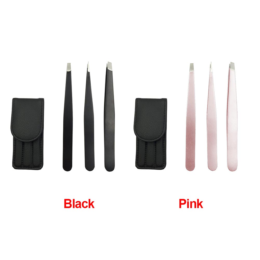 3pcs Splinter Ingrown Hair With Case Makeup Tweezer Set Tool Tip Travel Small Eyebrow Removal Stainless Steel