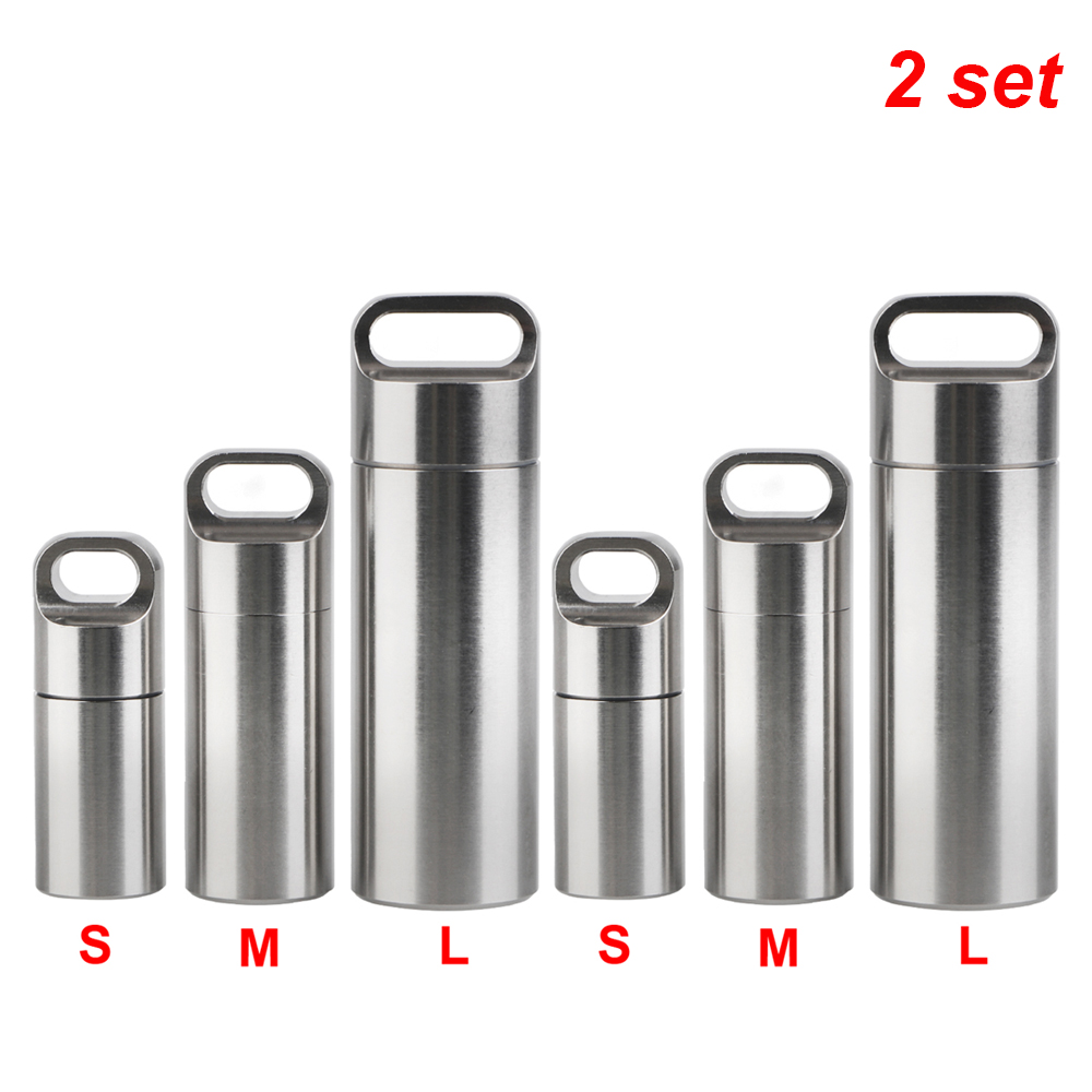 Roestvrij staal S M L pil opbergdoos met sleutelhanger afdichtringen camping EHBO hanger mini medicijndoos waterdicht draagbaar: GOLD