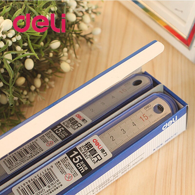Deli 1 kpl teräs viivain senttimetri mittakaava viivain ruostumaton teräs rauta viivain 15 cm 6 tuuman hopea paperitavarat piirustustarvikkeet 8462