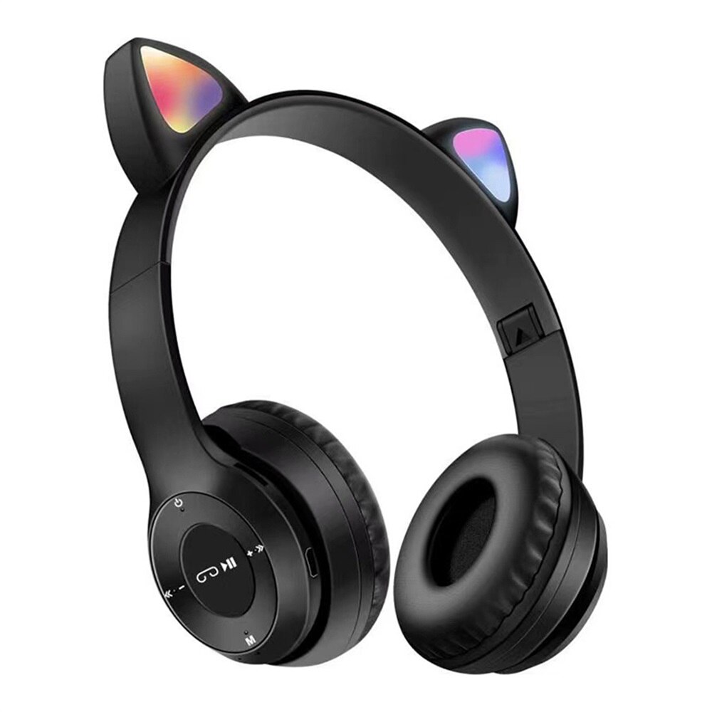 Cute Cat Ears Bluetooth Wireless Headphone With Mic Noise Cancelling Stereo Music Helmet Phone Headset Kid Girl: black
