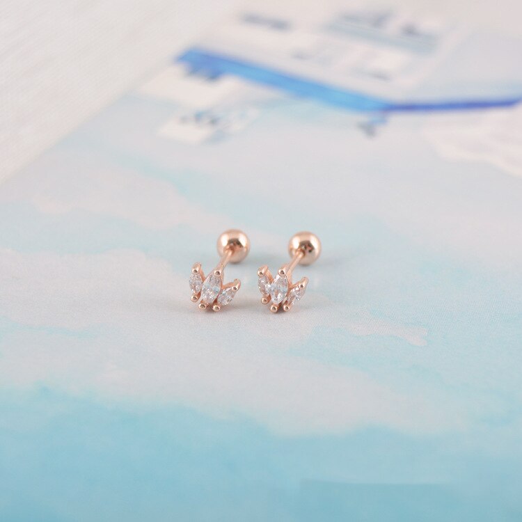 925 sterling silver earrings zircon mini crown screw stud earring ear bone nails wild trend woman girl ear jewelry: 1pair rose style6