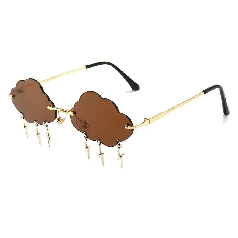 Mode Randloze Wolkvormige Zonnebril met Bliksem Hanger Y2K Dames Luxe Zonnebril Shades UV400 SG28