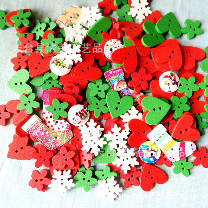 100 Stks/partij Diy Art Craft Speelgoed Houten Knoppen Hart Bloem Vormige 2-Hole Houten Knopen Educatief Speelgoed Voor Kinderen: Red