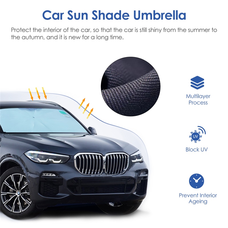 Foldbar bil forrude solskærm paraply bil solbeskytter interiør forrude solskærm anti-uv beskyttelse tilbehør