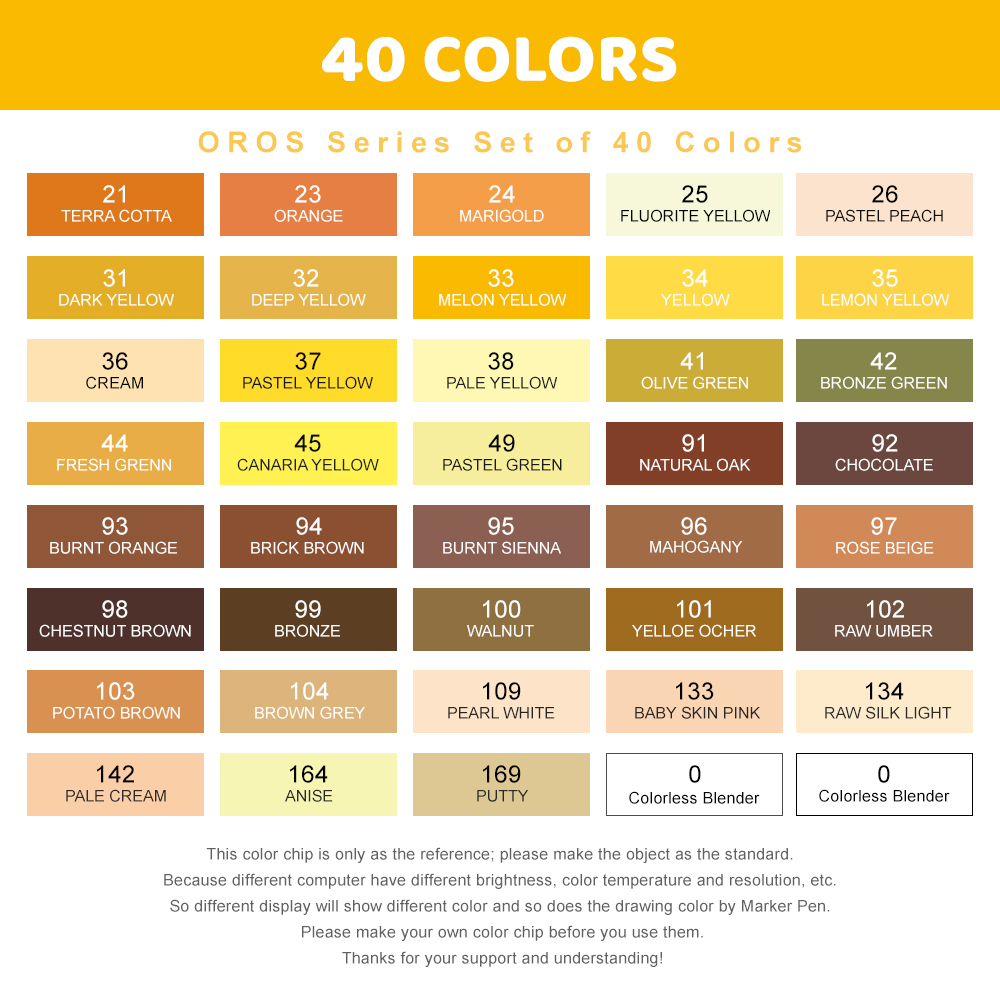 Arrtx OROS – stylo marqueur à base d'alcool, 40 couleurs, pour la lumière, la flamme, la récolte des champs de blé, les feuilles mortes