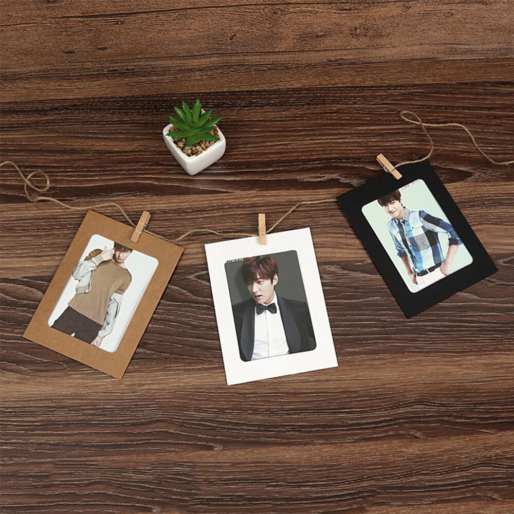 10 Pcs DIY Kraftpapier Fotolijst Opknoping Muur Foto Fotolijst Kraftpapier Met Clips En Touw Voor Familie geheugen Decor