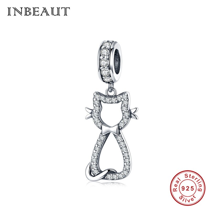 INBEAUT 100% 925 Sterling Silver Cute Heart Naughty Cat Dog Deer Charms fit Brand Bracelet Moon Pet Beads for Jewelry Making