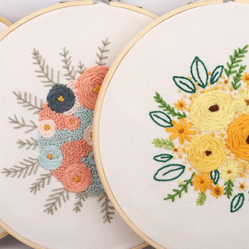 Beginner Embroidery Kit Flowers Pattern Diy Embroidery Full Kits Embroidered On Clothes Cross Stitch Sewing Embroideri With Hoop