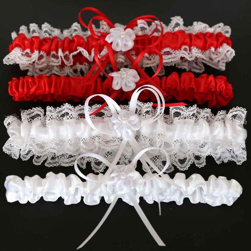 2Pcs Wedding Bridal Lace Garter Set Women Girls Elastic Floral Bow Leg Ring Belts Leg Garters