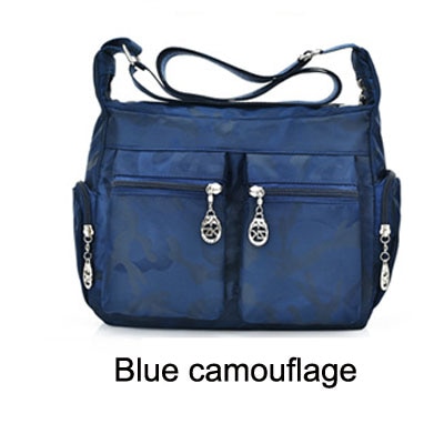 Kvinder messenger taske skuldertasker nylon kvindelige crossbody tasker dame håndtasker lynlås lukning tote: Blå camouflage