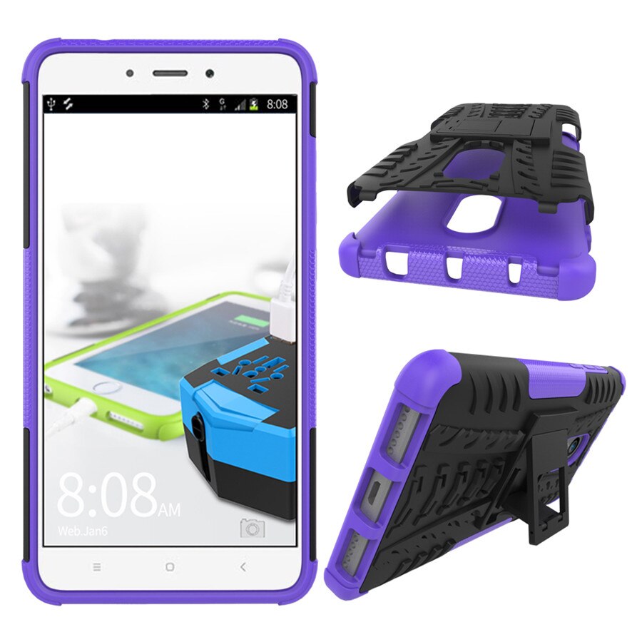 Peaktop Shockproof Armor Case For Xiaomi Redmi Note 4 Case Silicon Stand Cover 5.5" Protective Phone Case For Redmi Note 4X: Purple