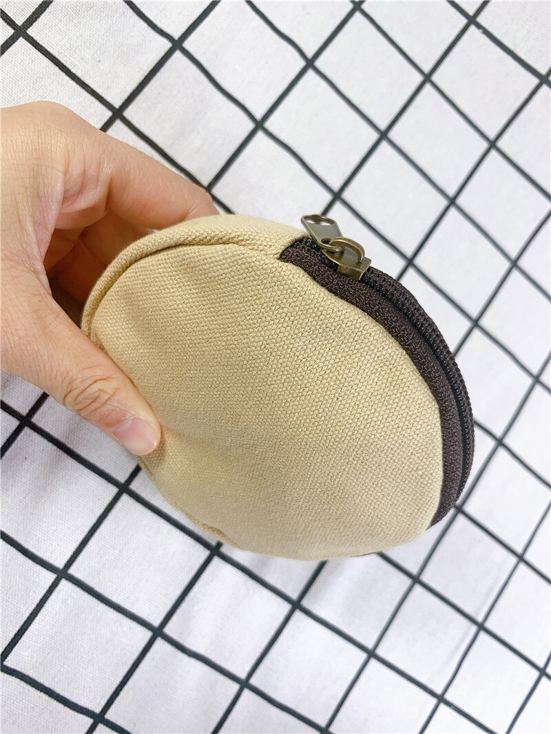 1pc Craft Bags Mini Coin Purses Round Solid Color Canvas Economic Cotton And Linen Zipper Blank Pouches: Beige