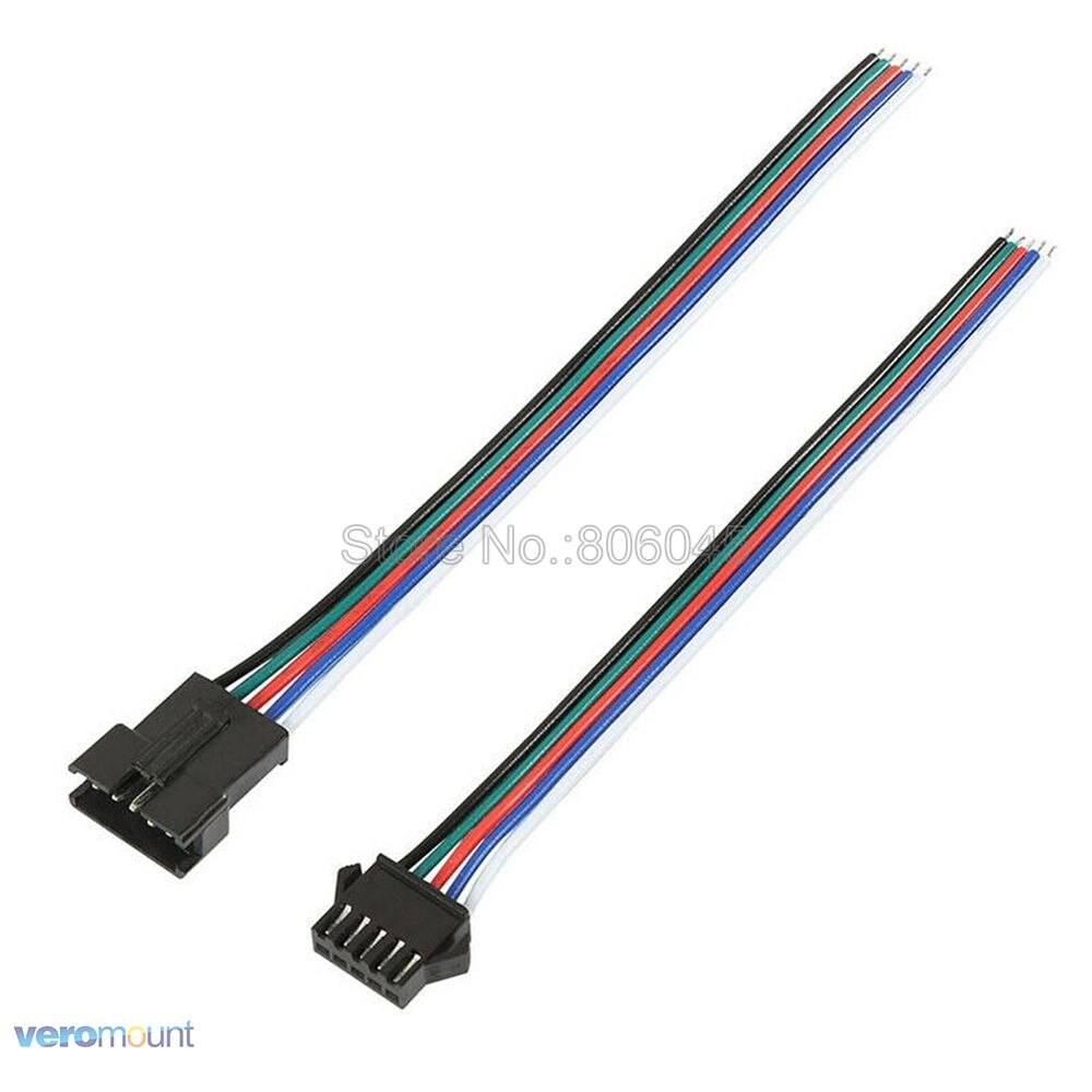 10-100 Pairs 5Pin SM JST LED Connector 5 Pin Male & Female Plug Connector 15cm Wire Cable for 5-Pin RGBW LED Strip Light