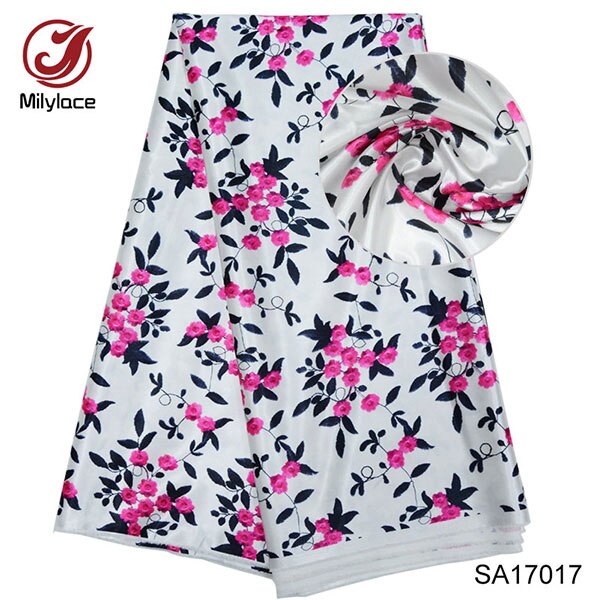 Fashionable Digital print satin fabric lovely pattern nigerian real satin silk fabric for garment SA17018: color 1