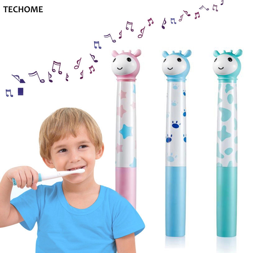 Cepillo de dientes eléctrico de música para niños con vibración en forma de Animal cepillo de dientes eléctrico a prueba de agua cerdas de silicona suave + cabeza de reemplazo