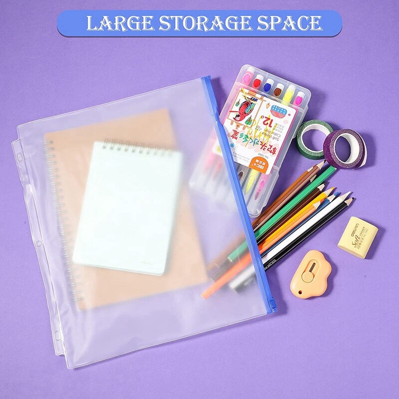 PPYY-A4 Binder Pockets 3 Holes Binder Folders Binder Pouch Folders 3-Ring Binder Loose Leaf Bags PVC Document Filing Bags