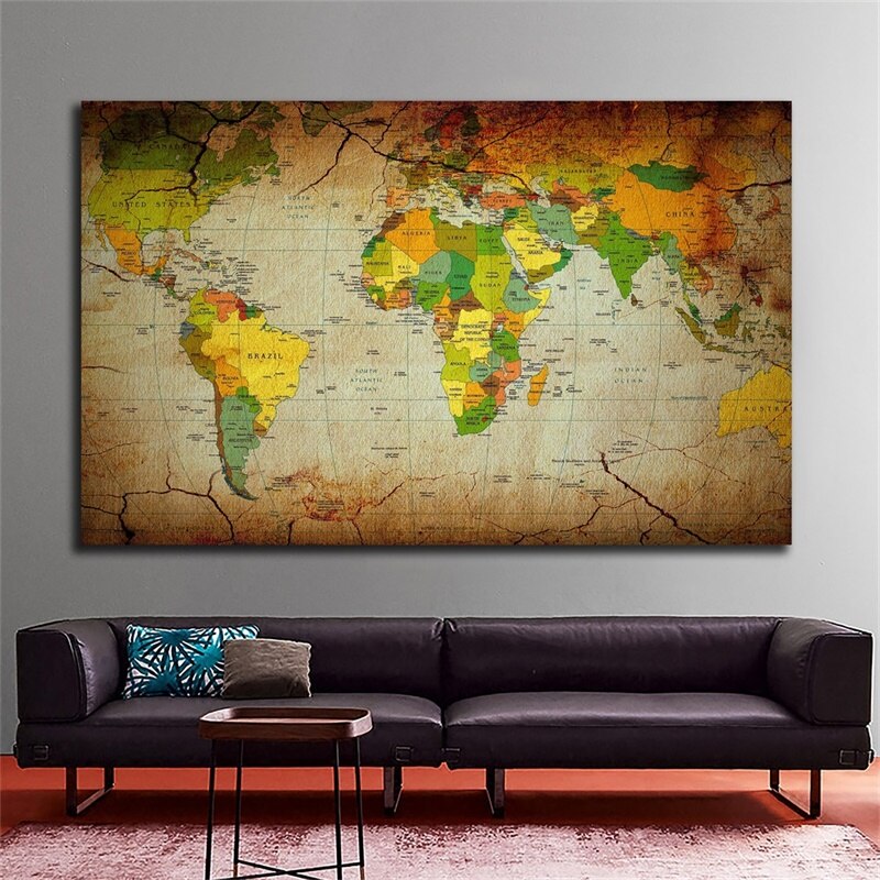 84*59cm World Map Decorative Posters Non-woven Canvas Painting Wall Art Picture Home Decoration School Supplies Children Study