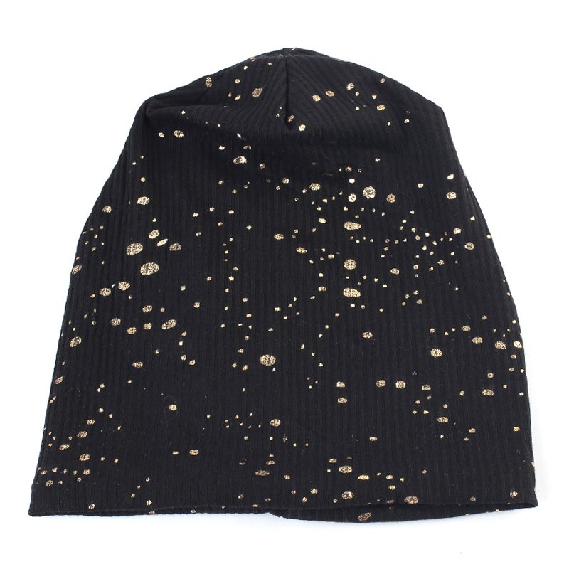 Femmes Éclaboussures Peinture Bonnet Chapeau Automne Couleur Métallique En Coton Côtelé Bonnet souple pour Femme Dames Bronzage Noir Skullies: Black