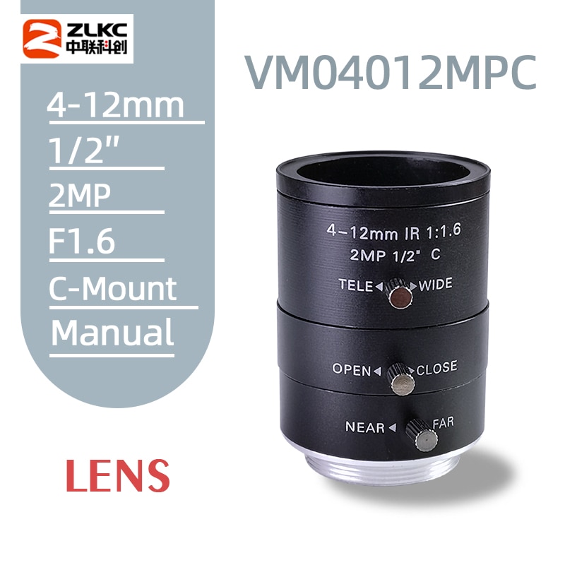 C Mount Varifocal HD CCTV Lens 4-12mm Manual Iris lens 1/2-inch 2MP FA / Machine Vision lenses Camera optical lens ZLKC