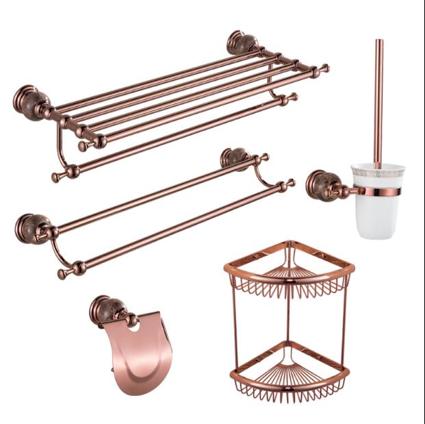 Zestaw akcesoriów łazienkowych z mosiądzu i jadeitu, wieszak ścienny z różowego złota, uchwyt na papier, wieszak na ręczniki, kosz na mydło, wieszak na ręczniki zestaw sprzętu łazienkowego
