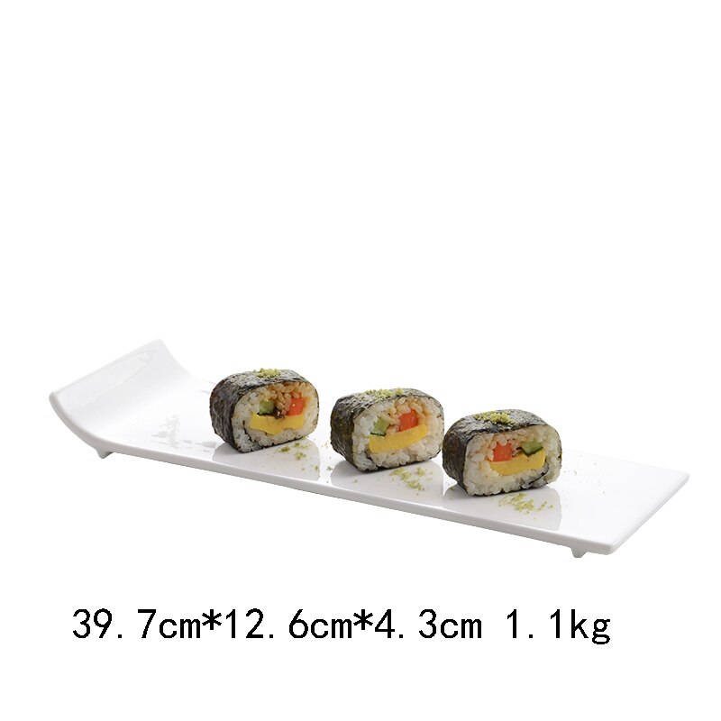 Pure white hotel tableware ceramic flat plate warped side plate rectangular flat plate sushi plate cake plate western-style plat: E