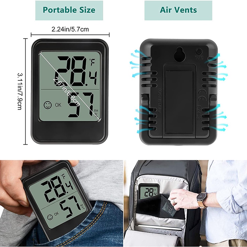 Humidity Gauge 2 Packs Temperature Humidity Monitor for Home Mini Room Thermometer Indoor Thermometer and Humidity Gauge