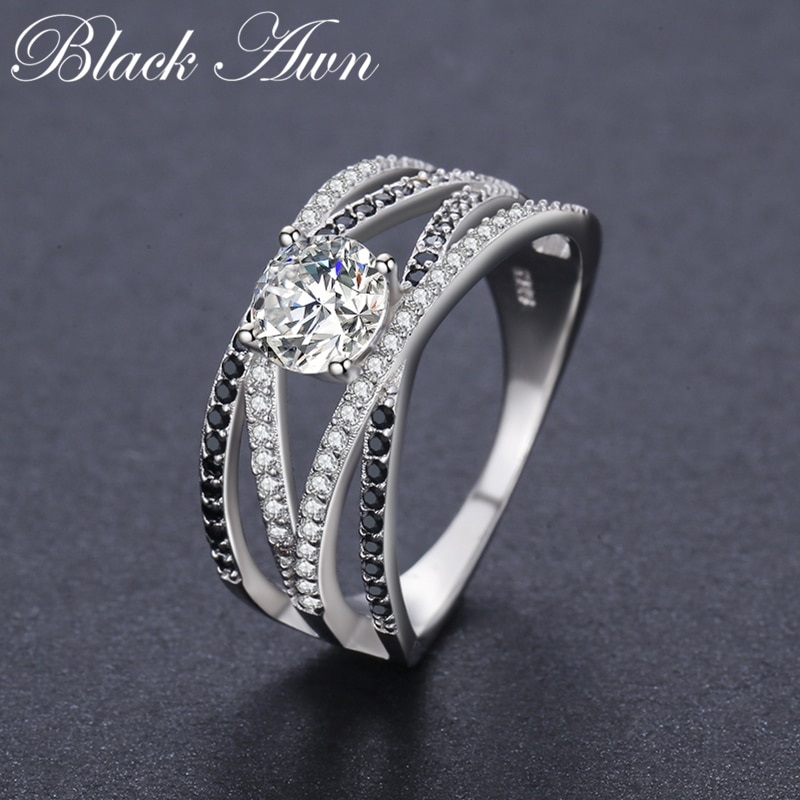 [Noir AWN] 925 bagues en argent Sterling pour les femmes Bague de fiançailles creuse Bijoux Bague Bijoux en argent Sterling C012