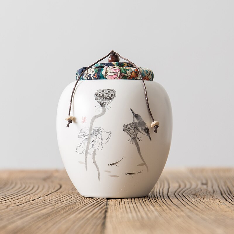 Moisture-proof seal portable ceramic with lid coffee bean candy biscuit collection storage tank kitchen storage decoration: D