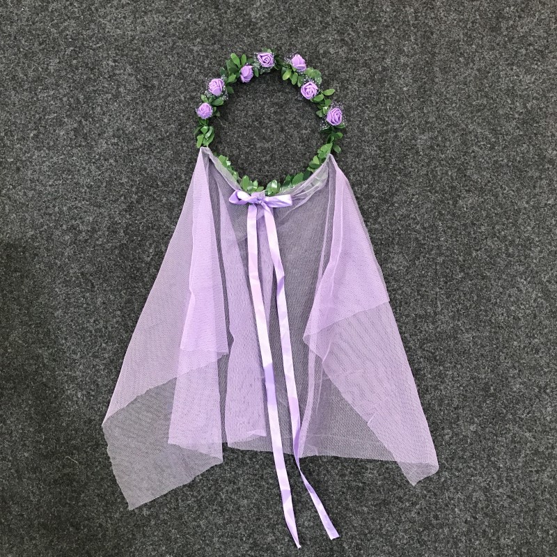 Bride-Flor del pelo cinta para el cabello con guirnalda de flores Corona rosa para la frente, guirnalda Floral con velo para , diadema de boda