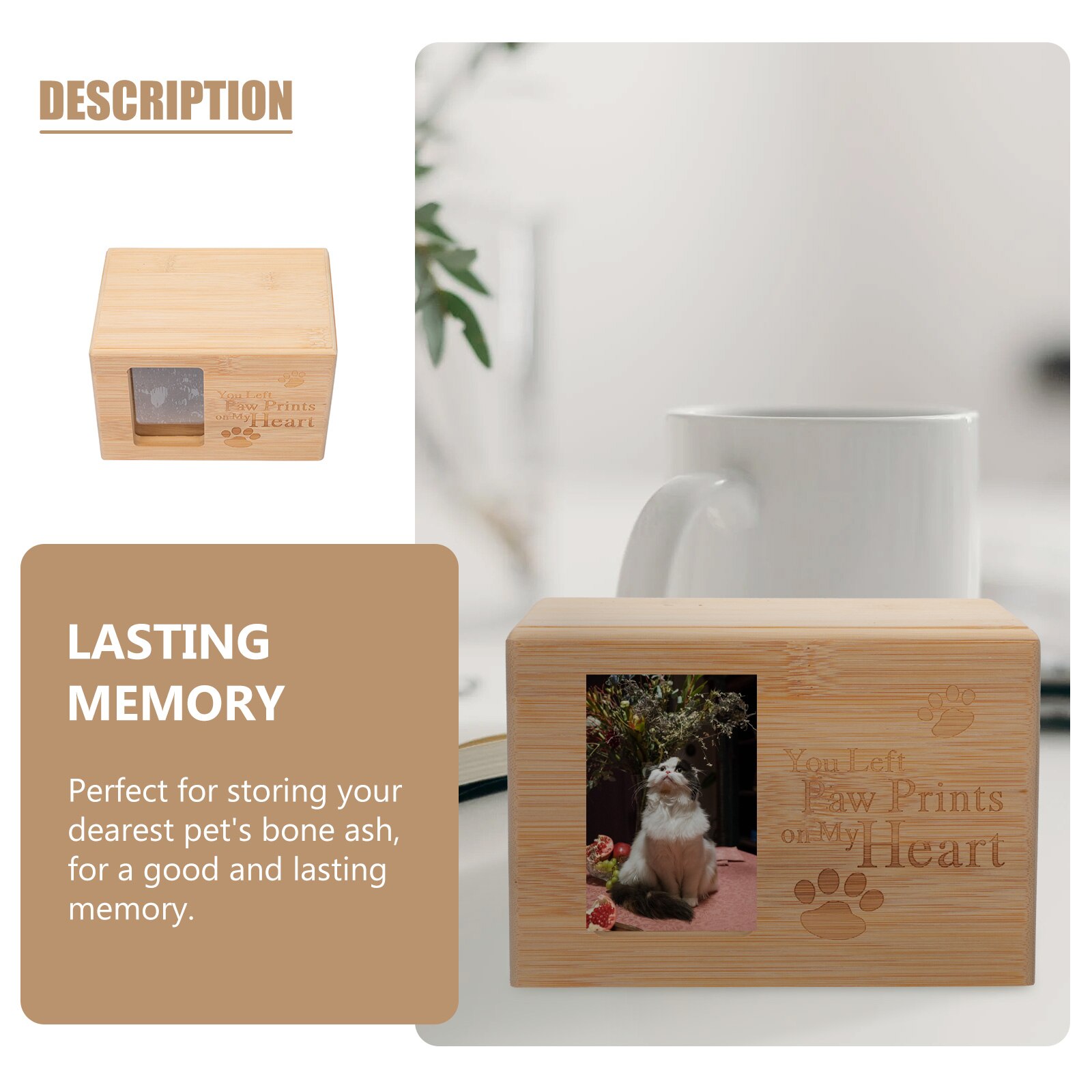 1Pc Pet Cremation Urns Dogs Ashes Cremation Box Bamboo Pet Urns Cinerary Casket