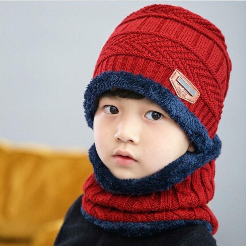 PatPat Winter 2-piece Baby Warm Knitted Fleece Hat and Scarf Accessories For 3-7 Years Old: Red