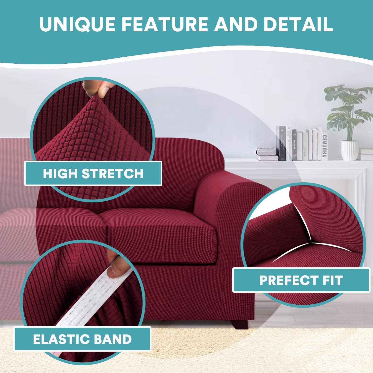 4 Piece Stretch Sofa Covers for 3 Cushion Couch Covers for Living Room Furniture Slipcovers Feature Upgraded Thicker