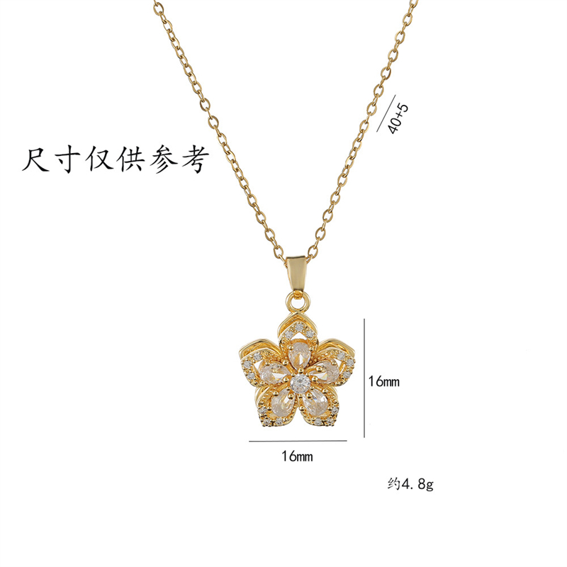 Collar con colgante de flor romántica de circón brillante para mujer, gargantilla de flores giratoria chapada en oro, joyería de lujo para de boda para niñas