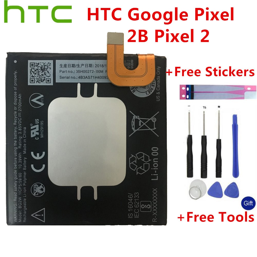 2700Mah BG2W Batterij Voor Htc Google Pixel 2B Pixel 2 Muski Mobiele Telefoon Vervangende Li-Ion Batterijen Tools + stickers