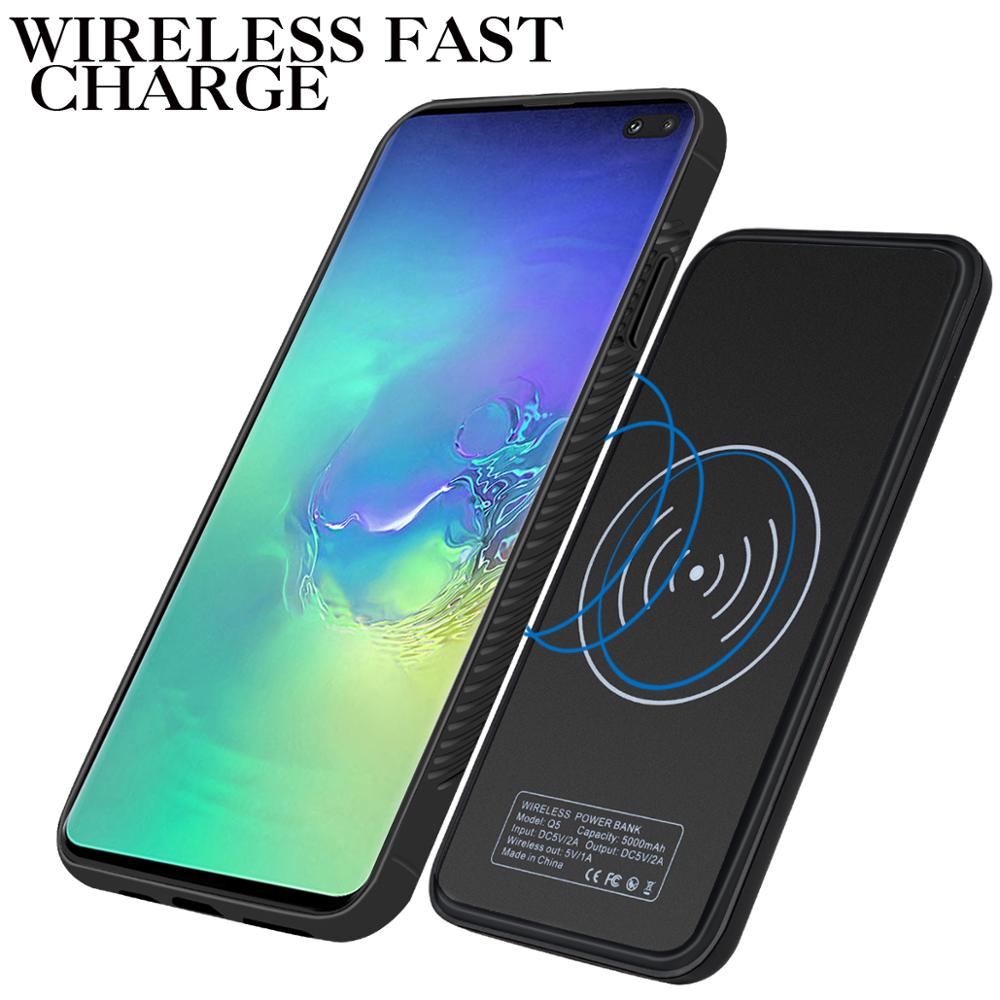 Kqjys trådløse powerbank opladningscover til samsung galaxy  s10 plus batterietuier magnetiske batteriopladeretuier