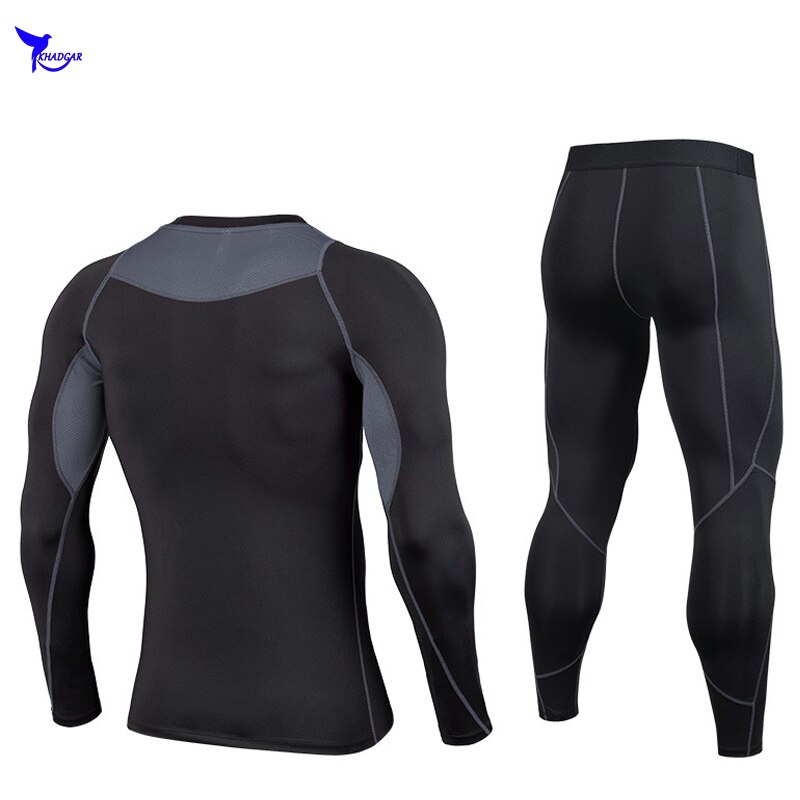 Mannen Lange Mouw T-shirt + Broek 2 PCS Compressie Joggingpakken Fitness Kleding Gym Running Set Workout Sport atletiek Uniform