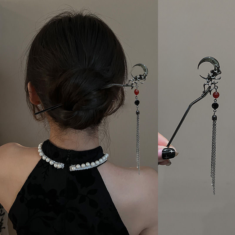 Ancient Chinese Style Butterfly Tassel Hair Stick for Women Girls Classical Hairpin Chinese Hair Accessories Jewelry: Rhodium Plated