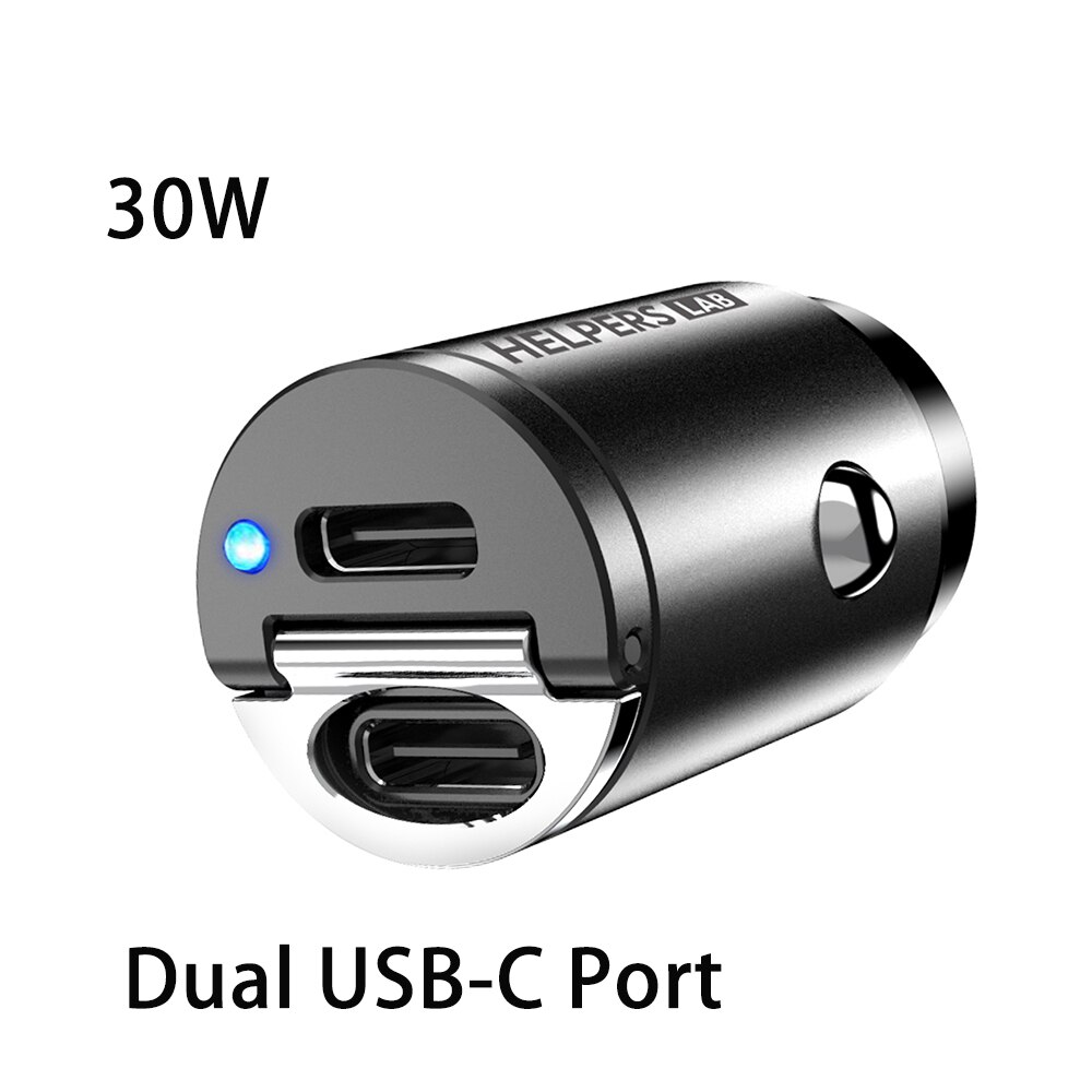 Dual USB-C Mini Autolader PD3.0 Pps Fast Charger Voor Iphone 12 11 Pro Max X Xs Xr Galaxy Note 10 S20 30W Met Dual USB-C Poort: 30W 2C