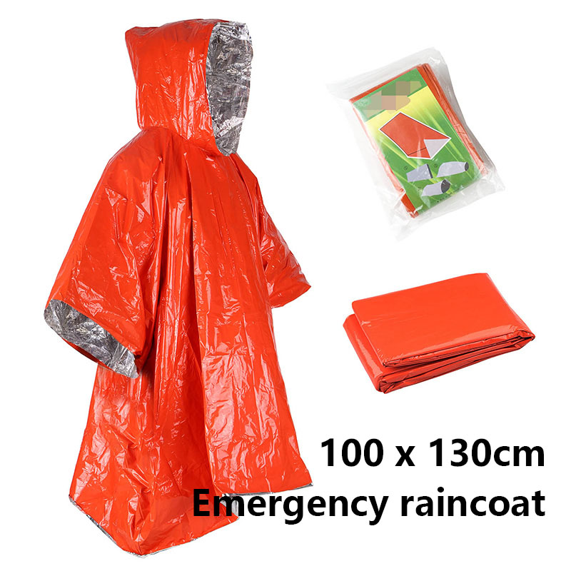 Emergency Survival Sleeping Bag 26 Micron PE Aluminized Film Camping Hiking Waterproof Thermal Insulation Emergency Blanket Tent: Orange raincoat