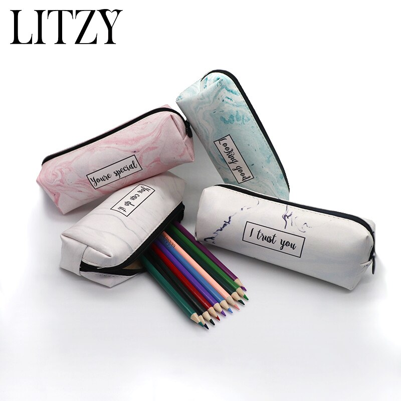 Marmer Etui School Leuke Potlood Gevallen Voor Meisjes Jongen Kawaii Lederen Grote Pen Tas Pencilcase Zakje School Briefpapier