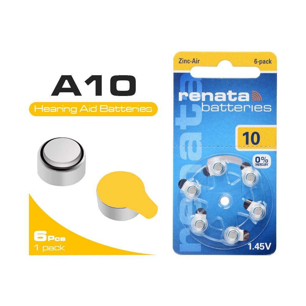 6Pcs Size 10 Hearing Aid Battery 1.45V ZA10 PR70 10AE P10 Zinc Air Batteries