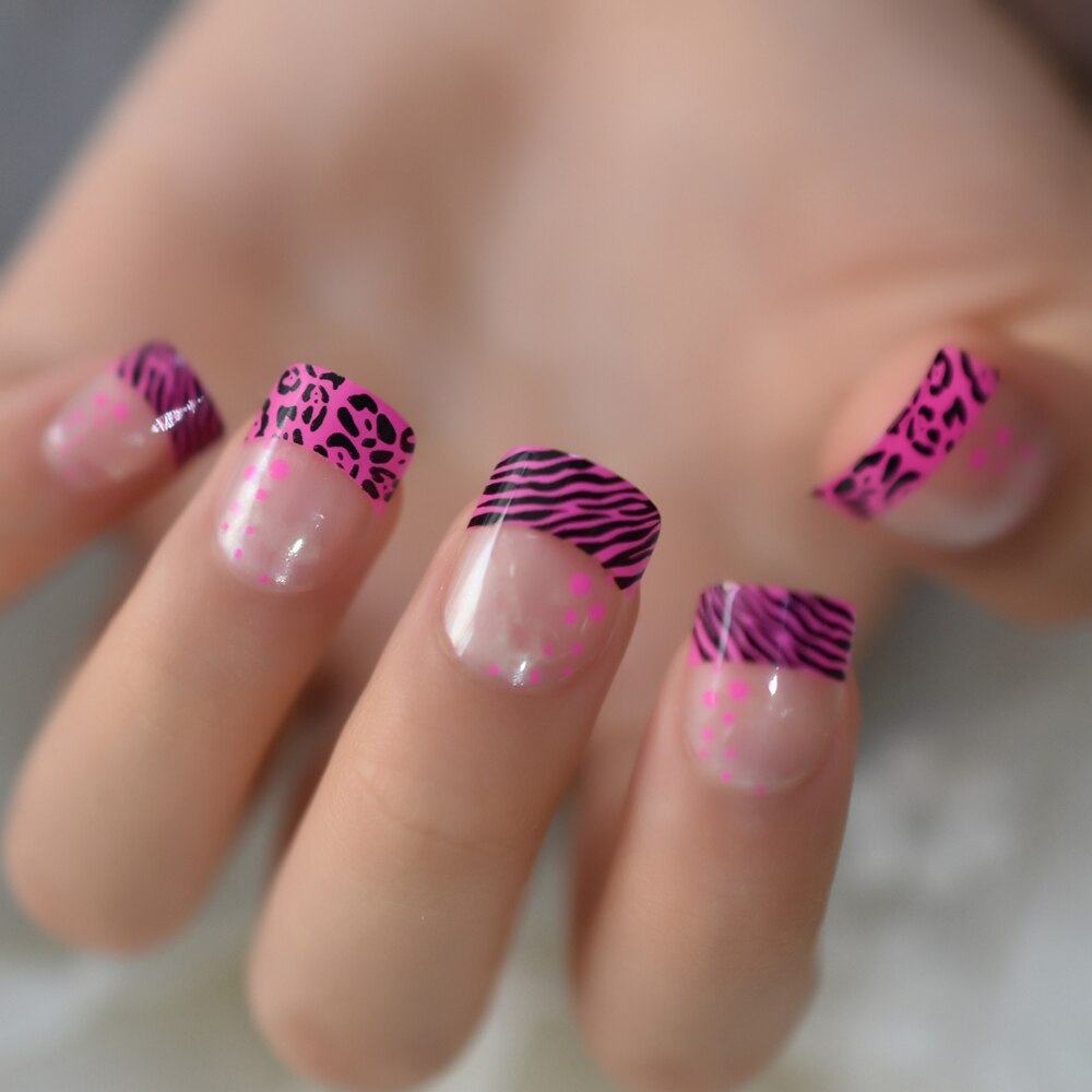 Enfants ongles Art conseils violet rose motif léopard fille faux ongles petite taille étudiant: L5561