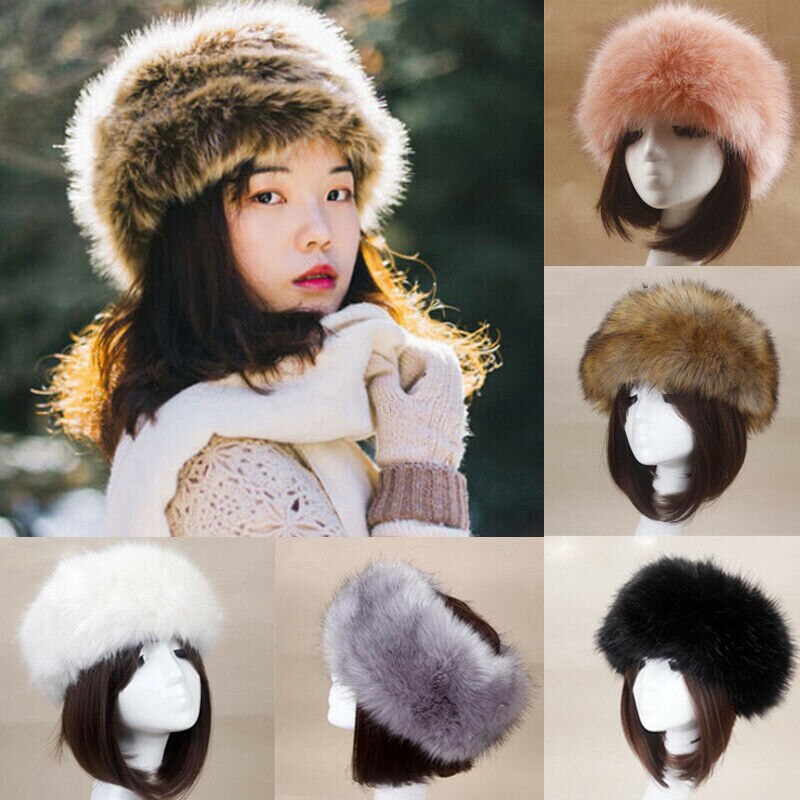 Vinter tyk lodne hårbånd fluffy russisk faux pels kvinder pige pels pandebånd hat vinter udendørs ørevarmer ski hatte