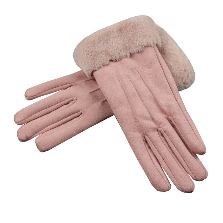 Guantes de ante para Invierno para mujer, guantes de cuero con pantalla táctil, Dedo Largo, Otoño, cálidos, de terciopelo, para conducir: Rosa