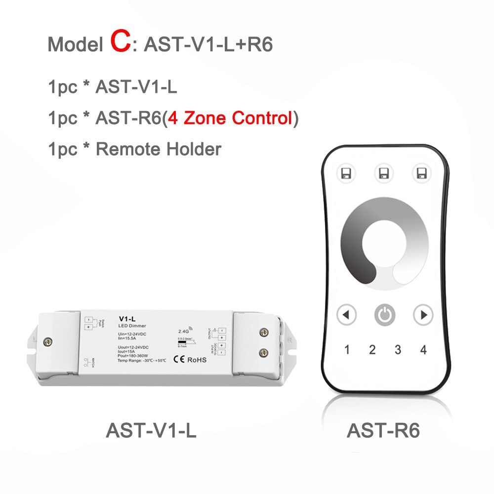 Led dimmer switch 12v 24v dc  rf 2.4g trådlös fjärrkontroll pwm konstant spänning smart wifi enfärgad led strip dimmer  v1- l: Modell c