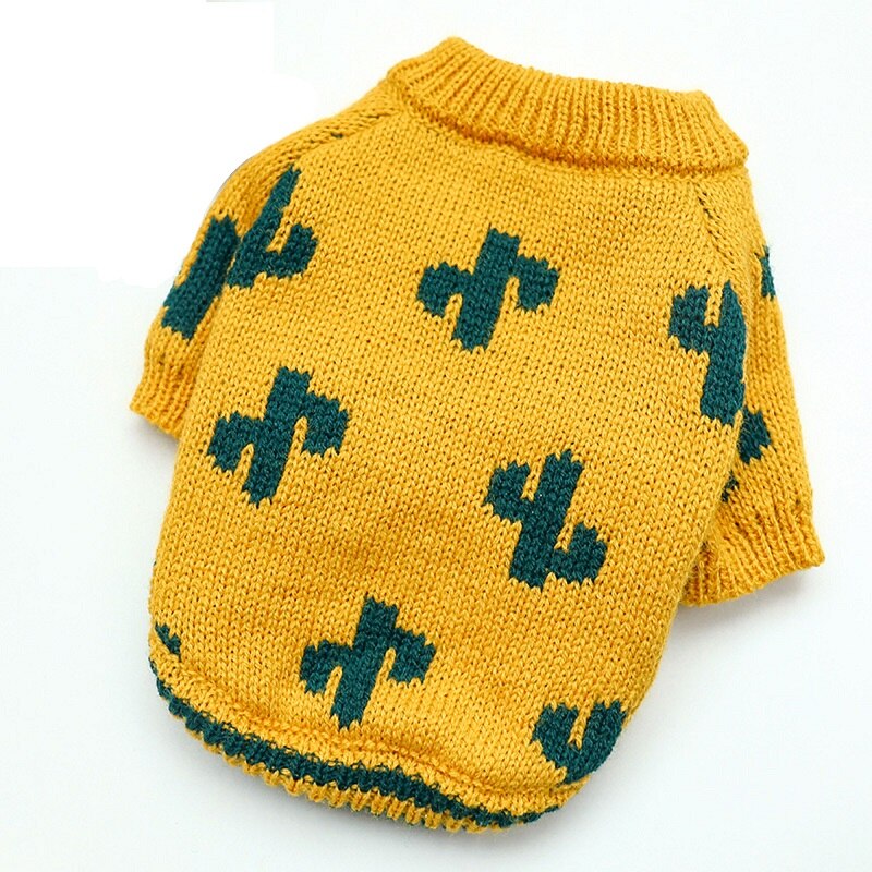 Hund sweater efterårsblomst plaid bamse chihuahua kæledyrstrøje strikket varmt hundetøj: Kaktus / L